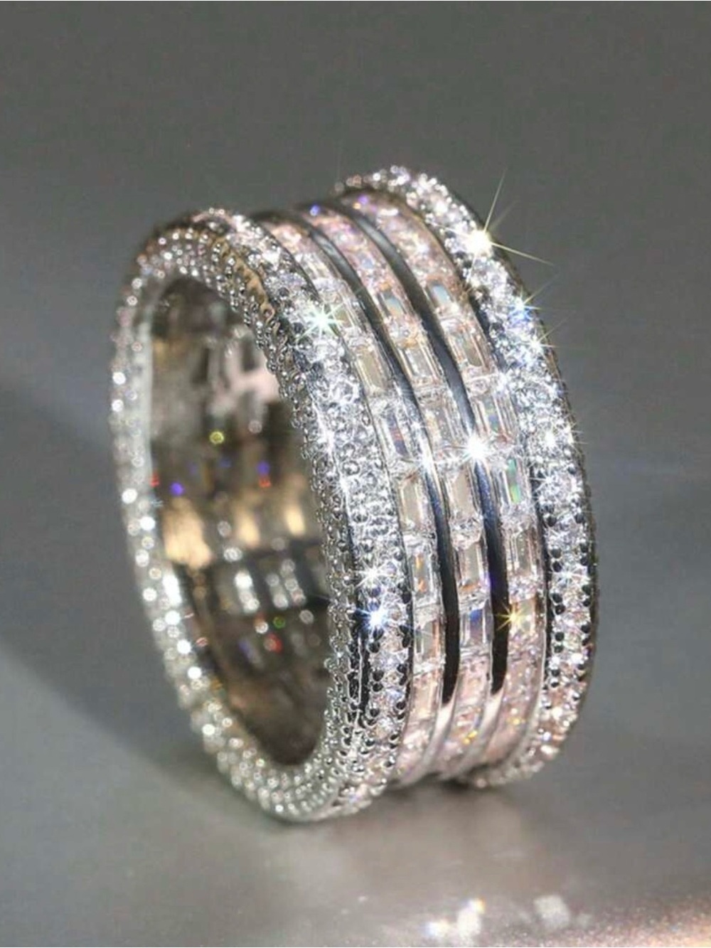 Elegant Silver Crystal  Ring - White Sparkle